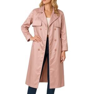 British Mist 90s Vintage Dusty Rose Pink Long Trench Coat Jacket Size 6 Small